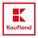 Logo von Kaufland in rot und weiß mit stilisiertem K.