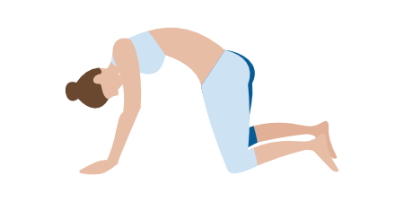 Eine stilisierte Figur in der Katze-Stellung für Yoga oder Dehnübungen.